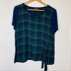 Michael Stars Navy and Green Plaid Short Sleeve Tee